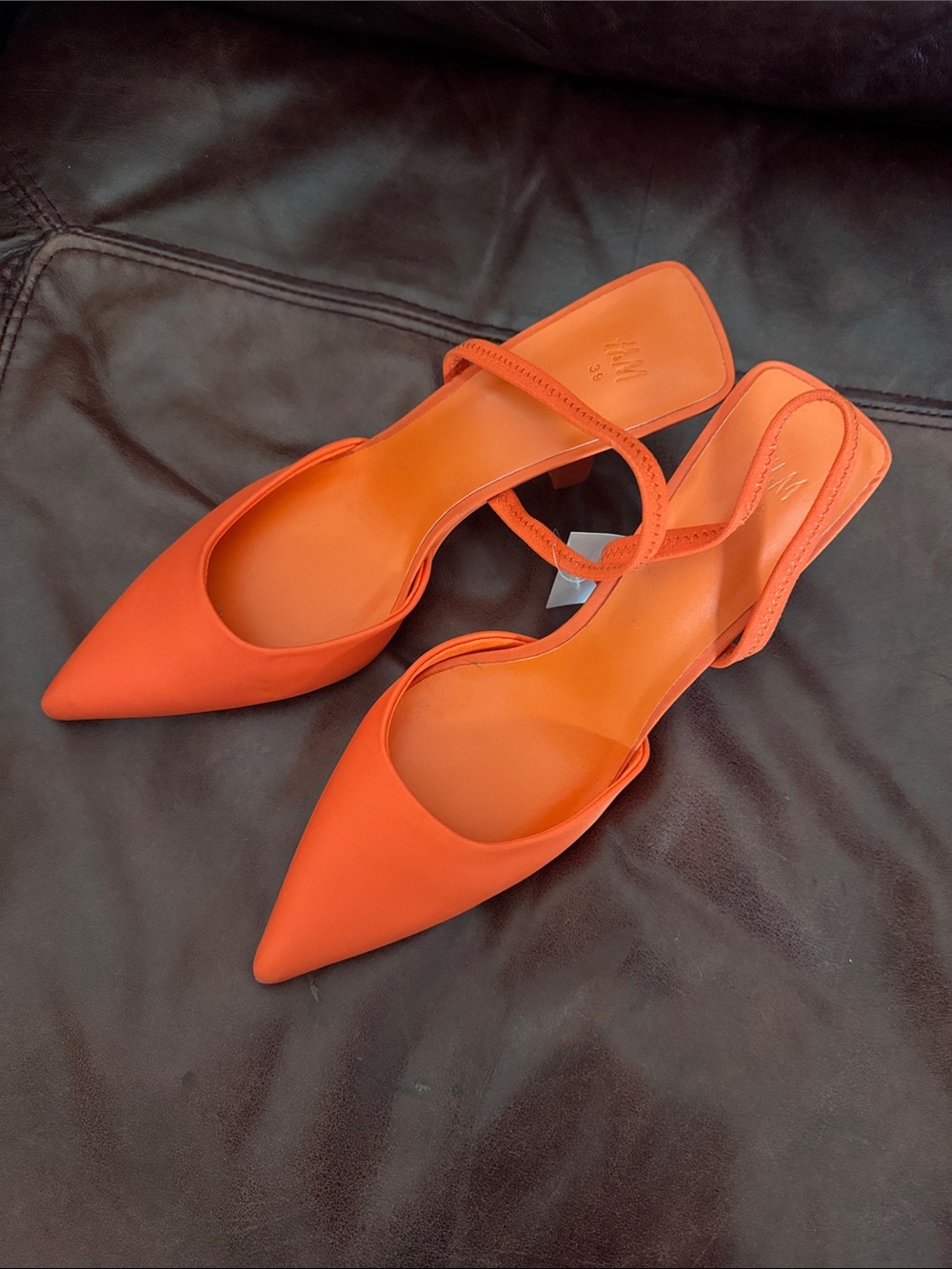 Pointed Toe Orange Slingback Heels - H&M